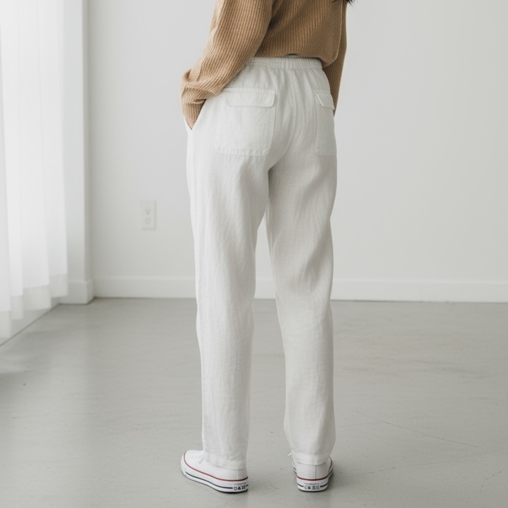 Nicole Miller 100% White Linen Pull-On Pants Women’s L Resort Summer - Picture 8 of 14